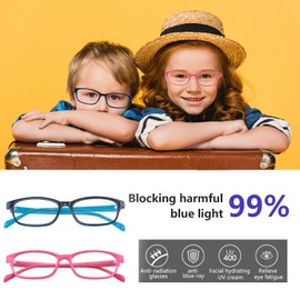Outray Children Kids Teens Blue Light Filter Computer Glasses for Blocking Anti Eye Eyestrain Transparent Lens Black Pink Frame