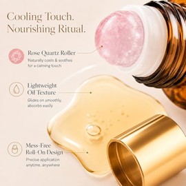 Castor Oil Rose Quartz Roller Ball, Organic Cold-Pressed Castor Oil with Frankincense, Roll-On Beauty Oil for Eyebrows, Face, Neck & Under-Eye Area, L