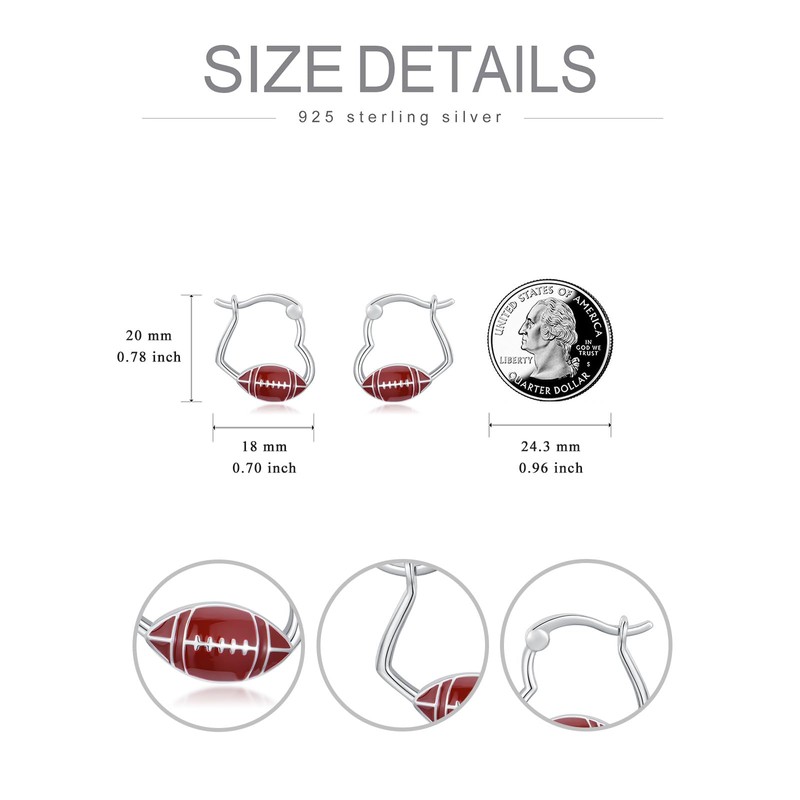 Lypic Heart Sports Earrings 925 Sterling Silver Football/Volleyball/Basketball/Baseball Hoop Earrings