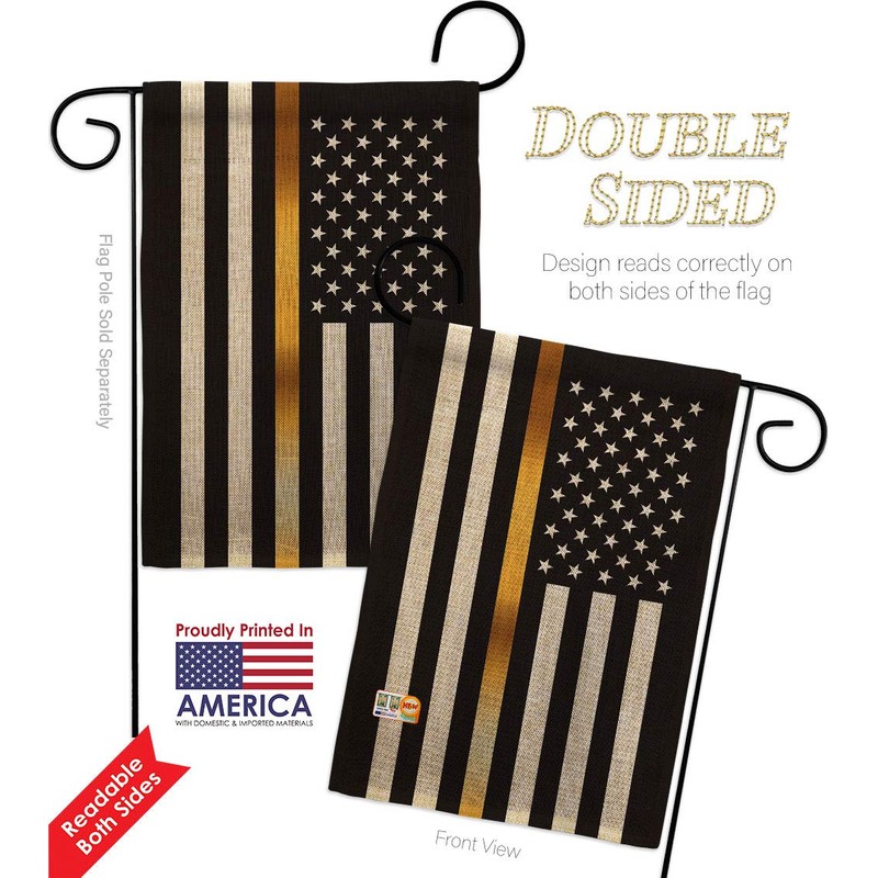 US Thin Gold Line Burlap Burlap Garden Flags Pack First