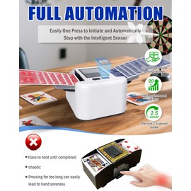 Smart Automatic Card Shuffler 1-2 Deck, Rechargeable Built-in 2000mAh Battery, Adehoei Quiet Electric Shuffling Machine for Poker, UNO, Blackjack, Skip-Bo, Phase 10, Texas Hold'em (White)