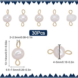 SUNNYCLUE 1 Box 30Pcs Pearl Bead Connectors White Pearl Charms Gold Freshwater Natural Oval Peal Link Connector Charm Bulk for Jewelry Making Charms for Women DIY Necklaces Earrings Wedding Crafts