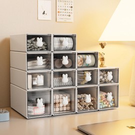 Marbrasse Desk Organizer with 1 Drawer, Stackable Storage Drawers Plastic Makeup Storage, Office Organizers and Storage, Desk Storage Organization Boxes for Office, School, Home- 2Pack (White)