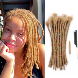 Coriario 14 Inch Honey Blonde Loc Extensions Human Hair 30 Strands 0.6cm Dreadlock Human Hair Dread Locks Extensions for Men/Women/Kids 27#