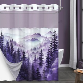Forest Hookless Shower Curtain with Snap in Liner, Nature Landscape Mountain No Hook Double Layer Shower Curtain and Liner Set, Ringless with Window Waterproof Cloth Fabric, 71" W x 80" L