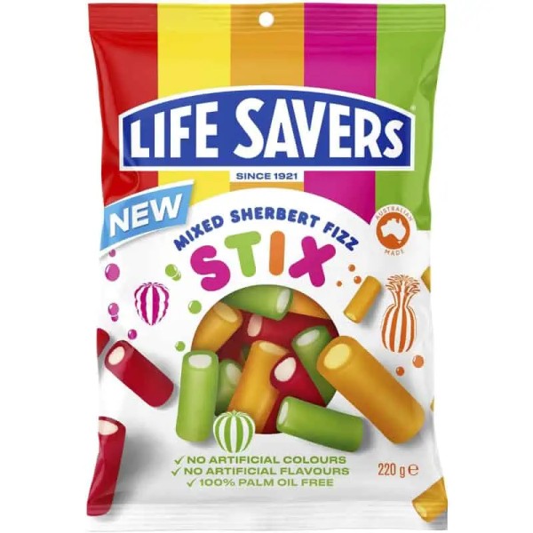 Life Savers Bulk Lifesavers Mixed Sherbert Fizz Stix 220g ($4.99 each x 12 units)