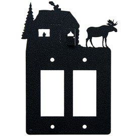 Innovative Fabricators, Inc. Moose & Cabin Double Gang Light Switch Wall Plate (Double Rocker (GFCI), Black)