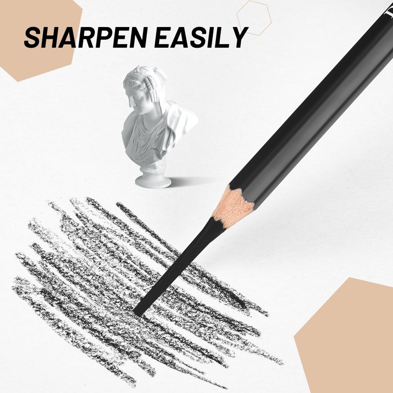 Geyoga 72 Pcs Professional Charcoal Pencils Bulk Soft Medium Hard