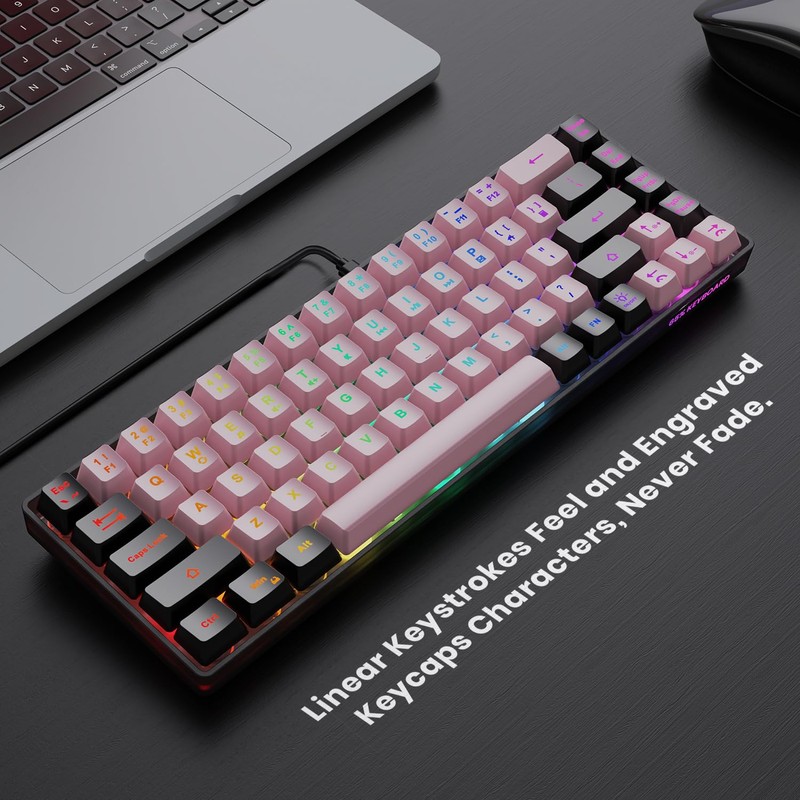 GEODMAER 65% Wired Gaming Keyboard, LED Backlit, Ultra-Compact Anti-Ghosting No-Conflict
