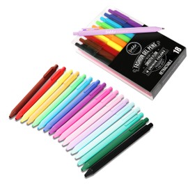 Loddie Doddie Retractable Gel Pens with Satin Barrel - Fine Point - 18 Bright Color Pens for Bullet Style Journals, Notebooks, Planners, Calendars, Notes & Drawing, Use at Home, Office, School, Crafts