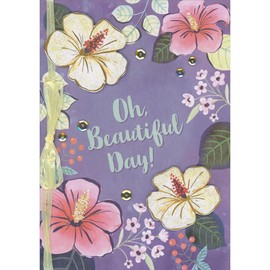 Designer Greetings Oh Beautiful Day: 3D Die Cut Flowers, Sequins and Ribbon on Purple Floral Background Hand Decorated Easter Card
