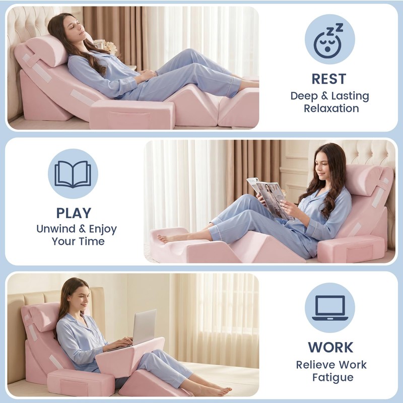 WSOFRALC 7PCS Orthopedic Bed Wedge Pillow Set for Sleeping