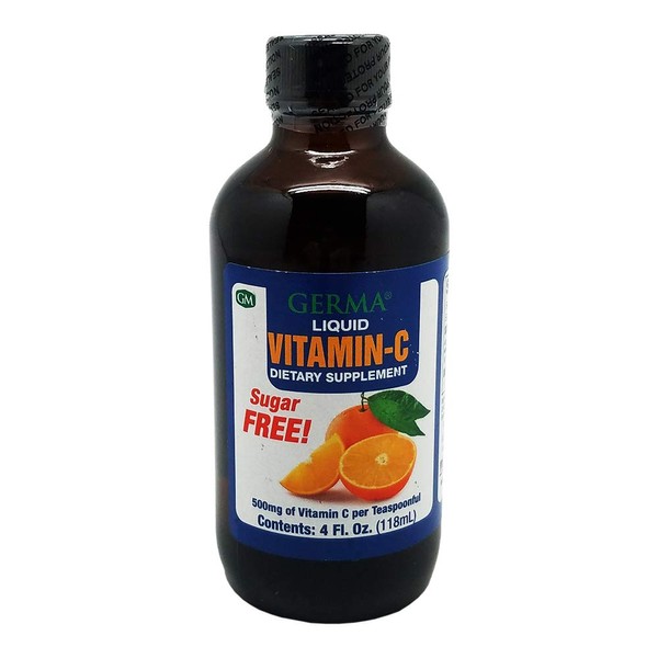 Germa Sugar-Free Liquid Vitamin C. 500 mg. Fast Absorbing Dietary Supplement. Immune System Booster. 4 Oz / 118ml