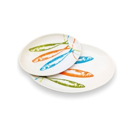 POP Sardines Portuguese Pottery Ceramic Oval Serving Platter Made in Portugal - Set of 2