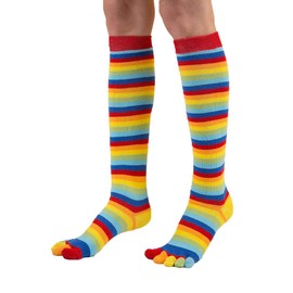TOETOE - Women Essential/Everyday Stretchy Knee-High Soft Cotton Seamless Plain/Stripy Toe Socks, Hygienic, Breathable (1 Pair)