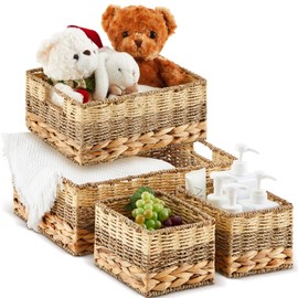 Suzile 4 Pcs Wicker Storage Basket for Organizing, Water Hyacinth Seagrass Woven Baskets with Handles for Laundry Room and Bedroom(Multisize 4 Pack)