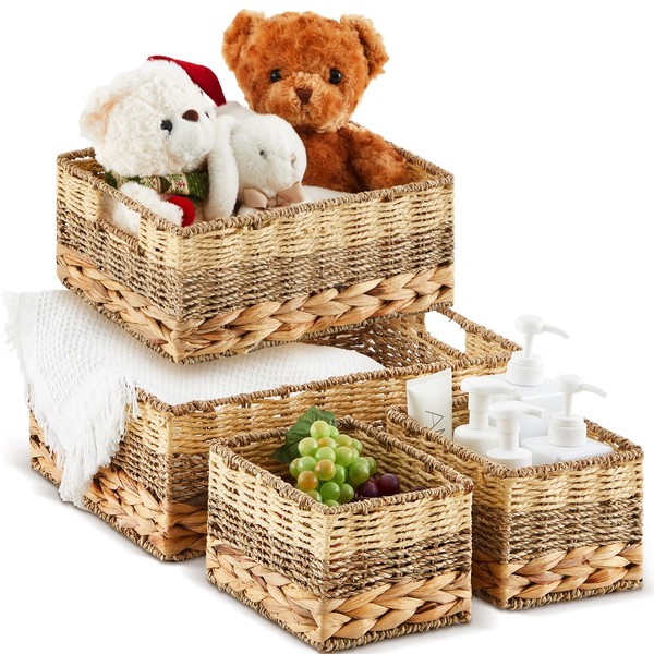 Suzile 4 Pcs Wicker Storage Basket for Organizing, Water Hyacinth