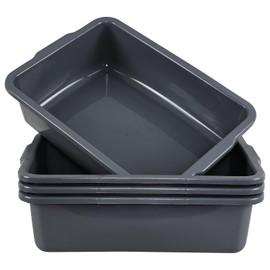 Uumitty 4-Pack 32 L Plastic Dish Tub, Large Utility Bus Box, Restaurant Dish Bin, Gray