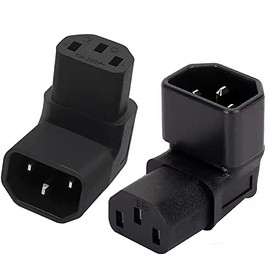 IEC 320 C14 to C13 Right Angle AC Adapter, tunghey IEC 3Pole Male to Female 90Degree Up and Down Angle AC Converter, C14 to C13 Up Angle AC Adapter, Black Color (up and Down) 2Pack