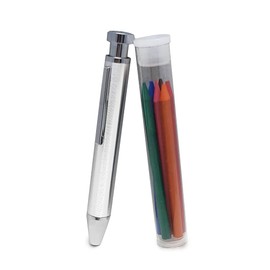 Druckbleistift aus massivem Aluminium, fein graviert mit durchgehenden kreisförmigen Verzierungen, inklusive graphitfarbener Mine und 6 farbigen Minen