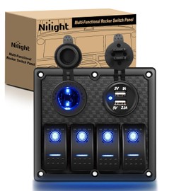 Nilight - 90107D 4 Gang Rocker Switch Panel Waterproof Pre-wired Switch Panel with USB Charger & Power Socket and Fuse DC 12V 24V Rocker Switch Panel for Car Rv Vehicles Trucks,2 Years Warranty