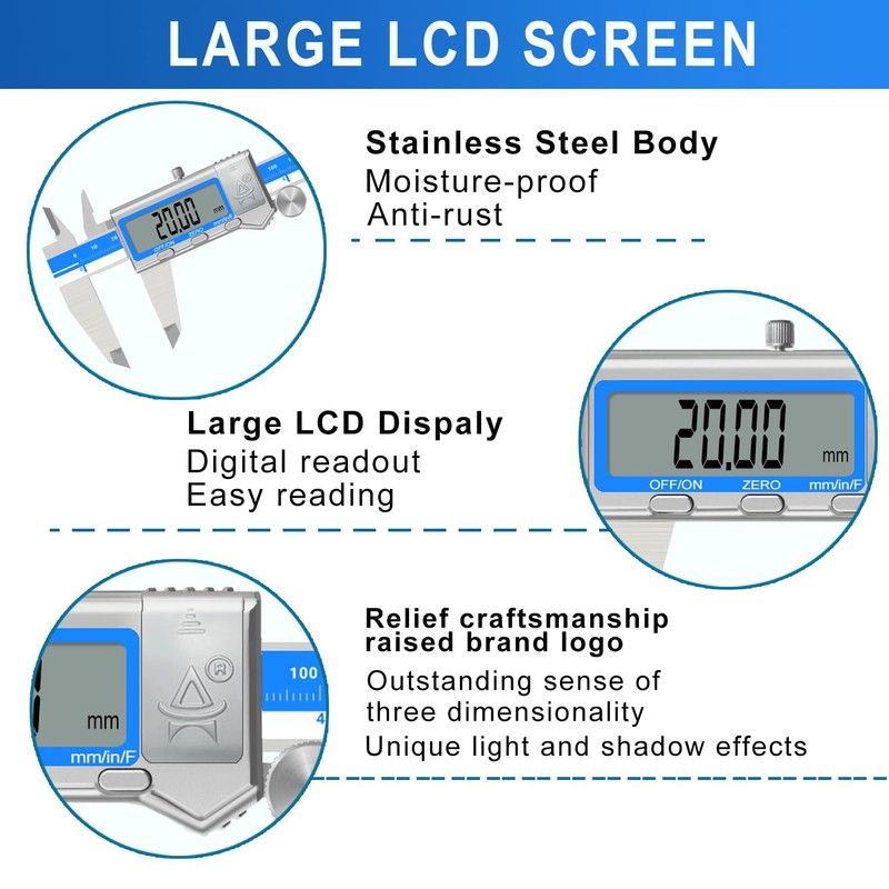 Digital Caliper 6 Inch Measuring Tool Stainless Steel Vernier Caliper