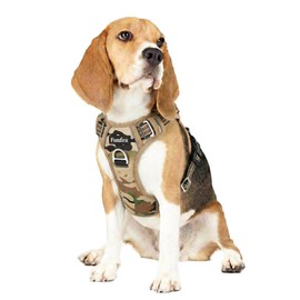 Funfox Dog Harness Medium Dogs [M], Adjustable Anti-Pull Chest Harness with Handle and Reflective Strips, Breathable No Pull Dog Harness for Large/Small Dogs Outdoor Camouflage Green