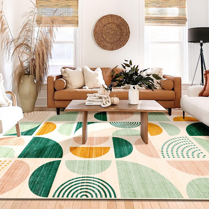MUJOO Green Rug Boho Washable,6x9 Area Rugs for Living Room