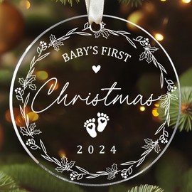 Baby's First Christmas Ornament 2024 - Baby First Gifts for Christmas - Expecting Baby Christmas Ornament - New Parents Gifts for Couples - New Baby Ornament for Girl, Boy - Acrylic Baby Ornament 2024