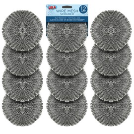 Steel Wool Wire Mesh Scouring Pad by LOLA, Galvanized Steel Knitted, Heavy Duty, Abrasive Scrubber, Powerful for Pots, Pans, Ovens, Grills, 12 Pack