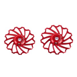 Pack of 2 Bicycle Ceramic Pulley Aluminium Alloy Bicycle Guide Wheel 11T 13T Rear Derailleur Road Mountain Bike Guide Roller Wheel (13T Red-Red)