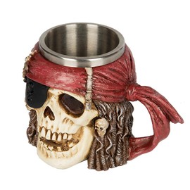 Romeeton Tazza da birra con teschio, tazza vichinga con scheletro, boccale da birra in resina, tazza da caffè e tè, regalo per Halloween da bar (D)