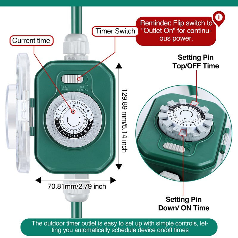 Feekoon 30 Ft Outdoor Extension Cord with Outlet Timer, Evenly