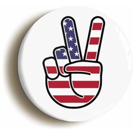 Ozorath USA United States of American American National Flag Peace Sign V Button Badge (1inch / 25mm diameter)