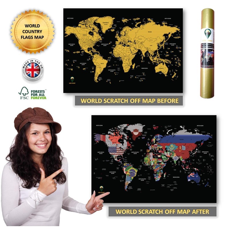 Global Walkabout Scratch Off Map with Flags background – Deluxe