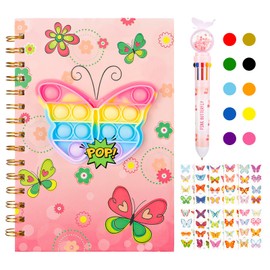 Pop Secret Diary for Girls with Pen and Stickers,8.27 x 5.71 Inches 160 Pages Butterfly Notebook and Pen Set for Girls, Pop Notebook A5 Spiral Kids Journal for Girls Kids Present 6-12 Year Old