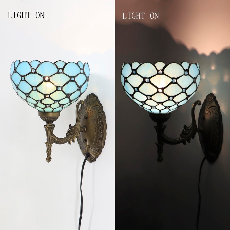 HWDFEI Tiffany Sconce Lamp Stained Glass Wall Lamp,8X10.5X11 Inch Plug