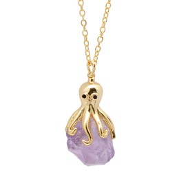 Natural Rough Amethyst Crystal Cute Octopus Pendant Necklace for Women