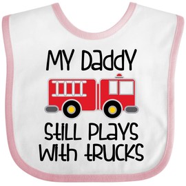 inktastic Firefighter Daddy Plays with Trucks Baby Bib White and Pink 2ea5d
