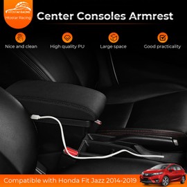 Htostar Racing Consoles Armrest Compatible with Honda Fit Jazz 2014-2019 Center Console Box with USB Charge Armrest Box Accessories Black