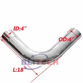 Blitech Racing Chrome 90 Degree 4"ID/OD x18 inch Arm Exhaust Elbow Pipe 18"Pipe Tube