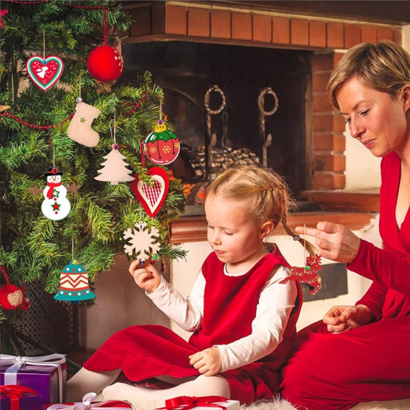 Christmas Wooden Pendants, 24 Pieces Craft Set Christmas, Crafts Christmas