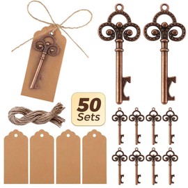 50 Abridor de Botellas para Llaves de Boda, con Etiqueta y Cordel, Estilo Vintage, para Fiestas de Novia, Abridor de Botellas para Invitados, Recuerdos de Boda de Compromiso
