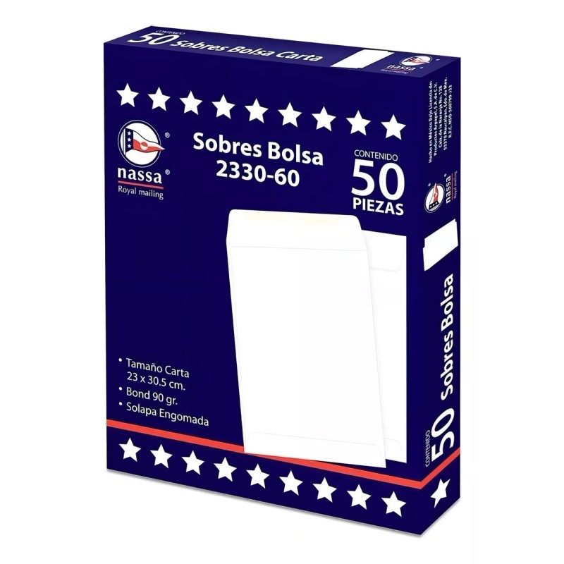 Nassa Sobre Bolsa Blanco Carta 23 X 30.5cms Engomado 200pzs