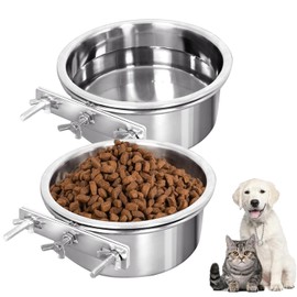 Yharnamite 2 Pcs Dog Crate Water Bowl, Stainless Steel Hanging Pet Bowls Spill Proof Dog Bowl Easily Affixes to a Metal Dog Crate, Cat Cage, Bird Cage for Medium and Small Sized Dogs Cats Pets