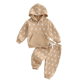 LIOMENGZI Infant Baby Boys Hooded Clothes Set Dinosaur Print Color Block Sweatshirt Pants Set Toddler Boy Fall Winter Outfit (Apricot white, 2-3T)