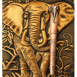 Fuliwen Vintage Brass Elephant Rollerball Pen for Leather Notebook Travel Diary Hardcover Diary
