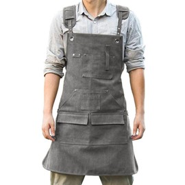 Gaf Nuncew Men's Work Apron, Work Aprons for Men, Sweat Apron, Workshop Apron, Men's Carpenters with Robust Waxed Canvas, Wear-Resistant Gift for Men Carpenters, gray