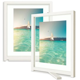 Qiannhee Floating Frame Set of 2, White Picture Frame 8x10 for Desk or Wall, Wood Double Glass Photo Frame Hold 8x10 6x8 5x7, Modern Floating Picture Frame for Home Decor, Wedding, Gifts
