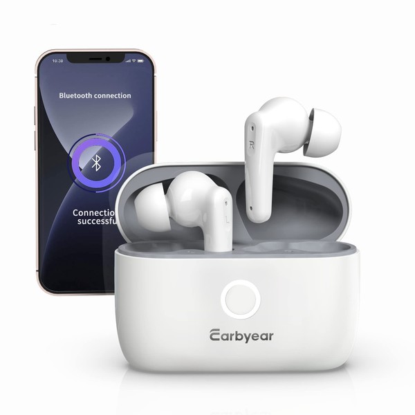 Hearing Aids, Earbyear Digital Bluetooth Hearing Aids for Seniors & Adults Rechargeable with Noise Cancelling, Hearing Amplifier No Squealing Nearly Invisible with Charging Box White